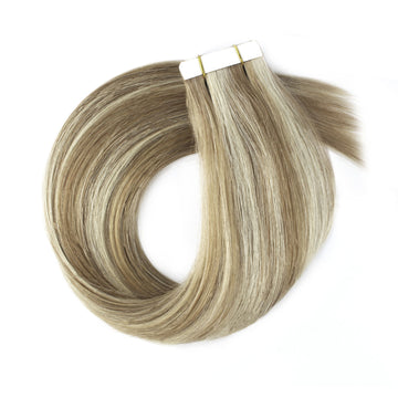 Tape In Hair Extension P #8/#60 Ash Brown Highlights Platinum Blonde