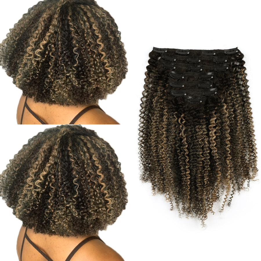 Clip in Hair Extension Afro Kinky Curly 1BT1BP27#