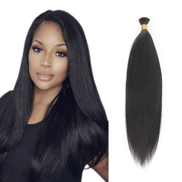 Yaki Straight I Tip Hair Extensions Natural Black