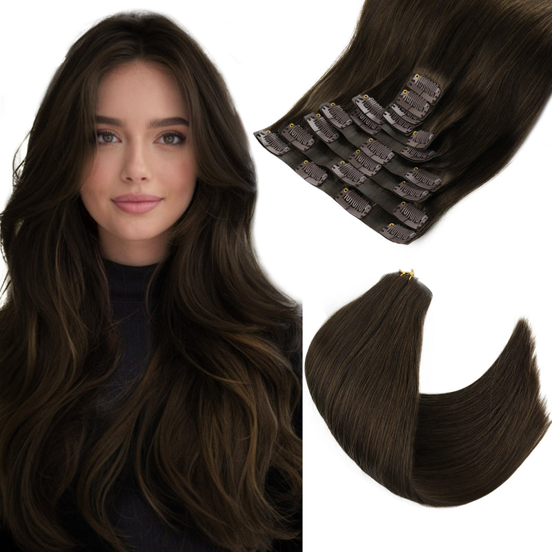Seamless PU Clip in Extensions Virgin Hair 1B# Off Black