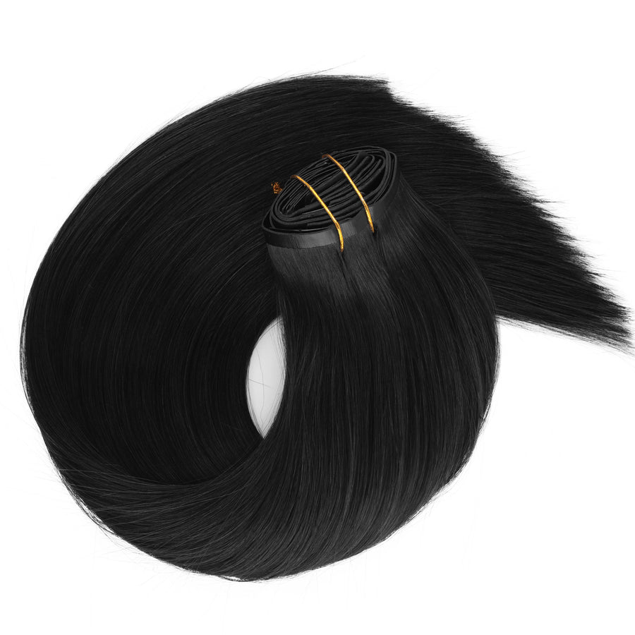 Seamless PU Clip in Extensions Virgin Hair 1# Jet Black