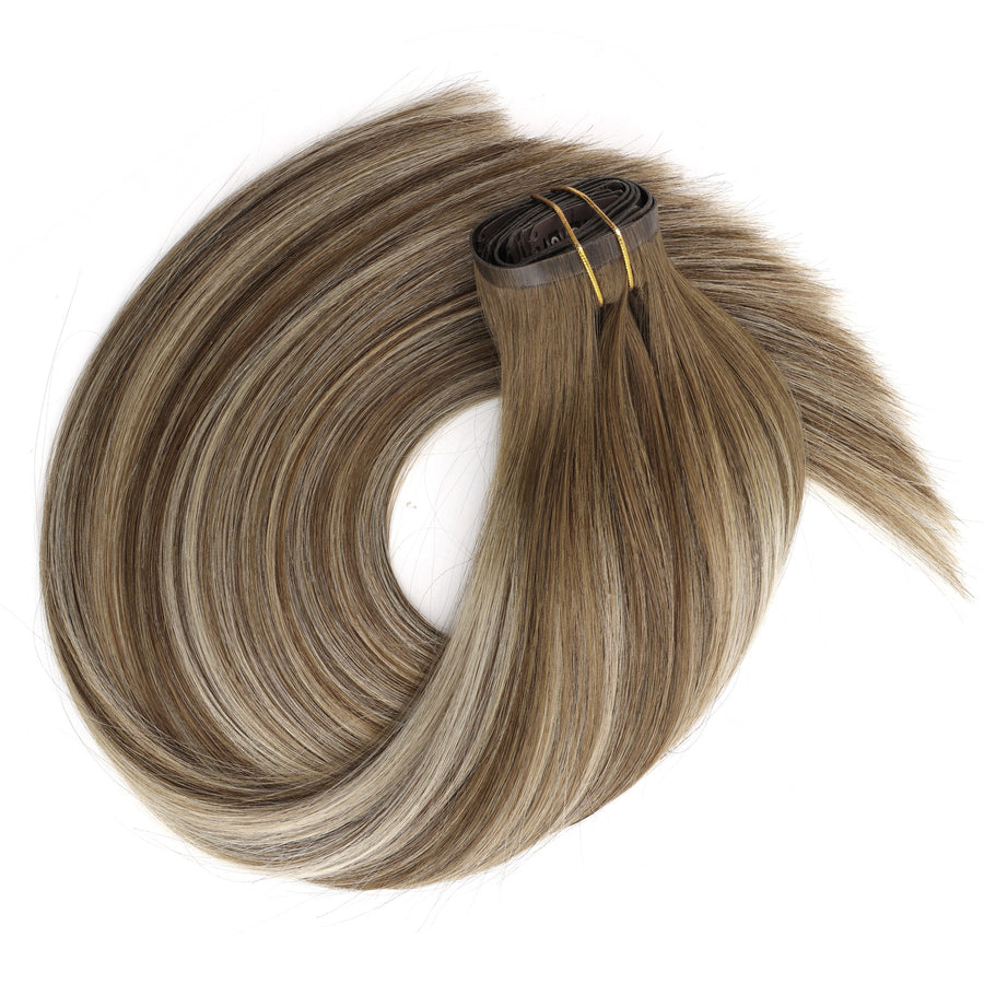 Seamless PU Clip in Extensions Virgin Hair Rooted Highlights R3-P3/60#