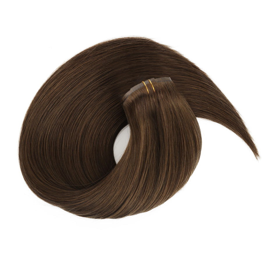 Seamless PU Clip in Extensions Virgin Hair 6# Chesnut Brown