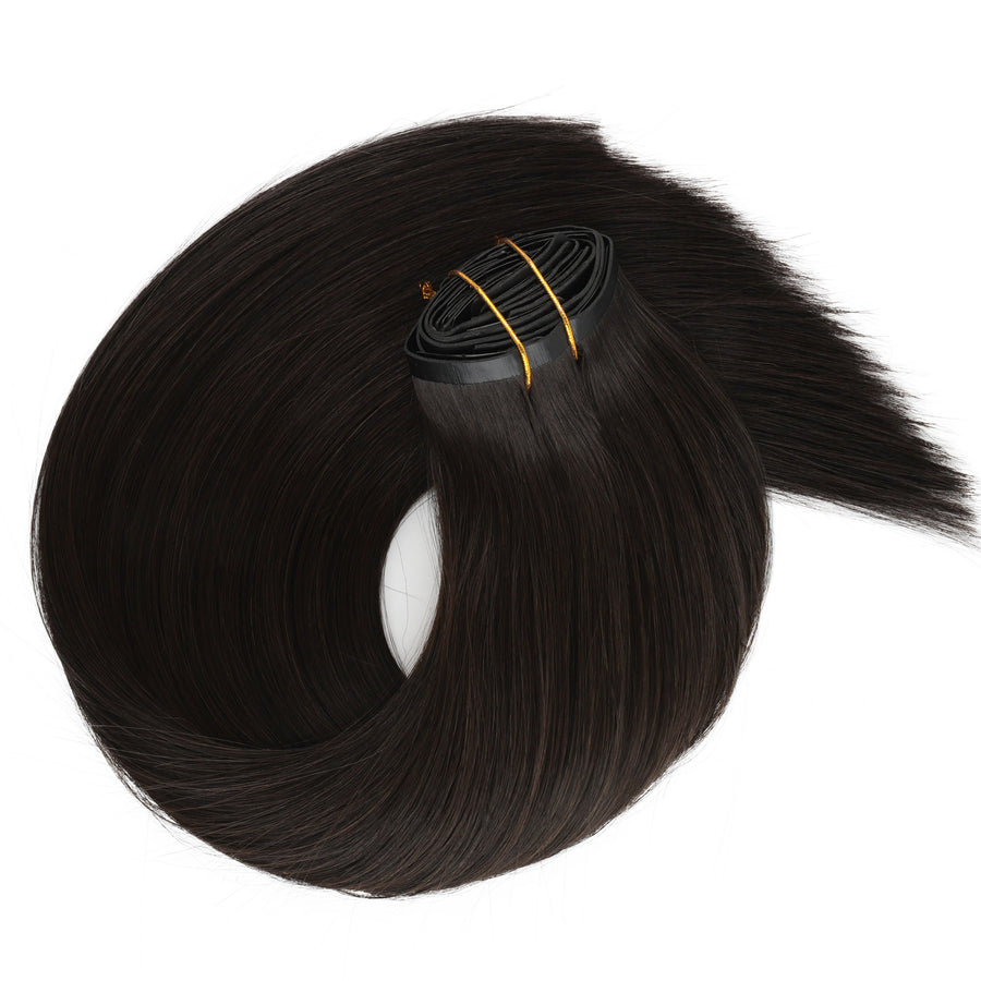 Seamless PU Clip in Extensions Virgin Hair 1B# Off Black