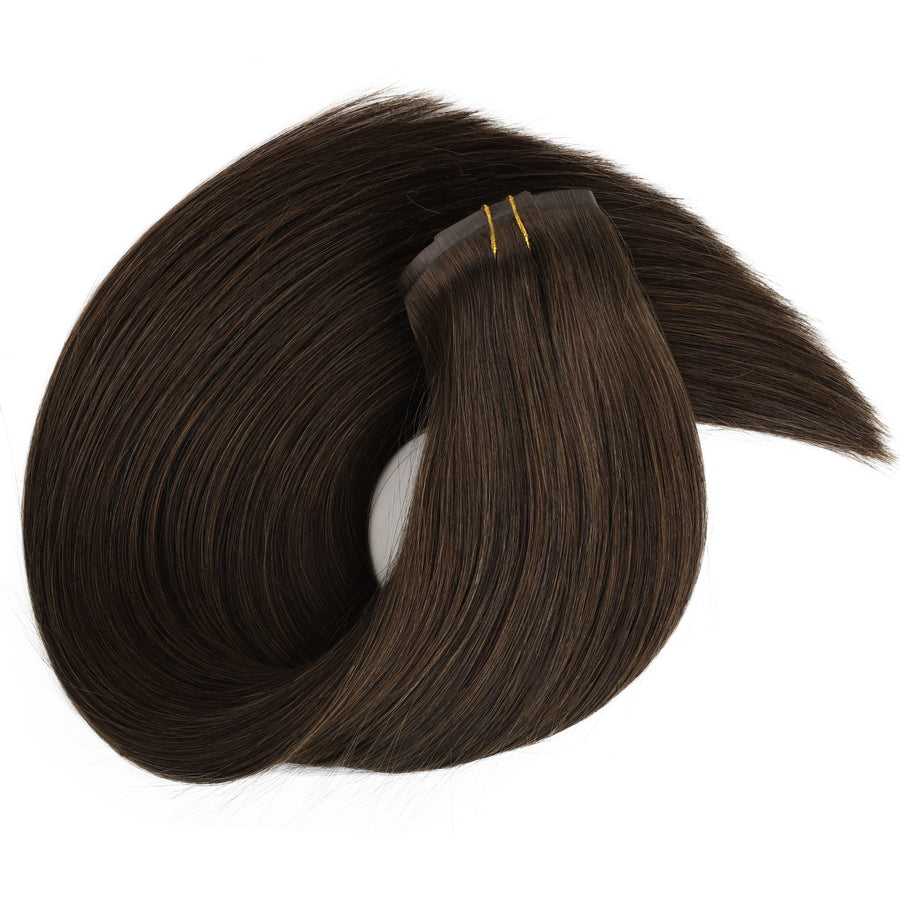 Seamless PU Clip in Extensions Virgin Hair 2A# Dark Chocolate Brown