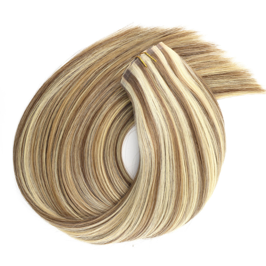 Seamless PU Clip in Extensions Virgin Hair Highlights P6/24#