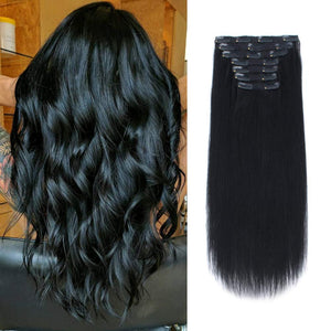 120g clip in hair extensions jet black 1#|var-31950020313160