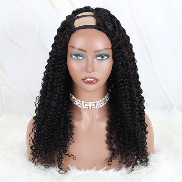 U Part Wig Kinky Curly Human Hair Wig 150% Density