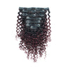 Clip in Hair Extension Jerry Curl Ombre Natural Black to Dark Wine