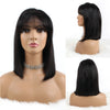 Bob Wigs with Bang 4X4 Lace Wigs Silky Straight Human Hair Wigs Natural Black 150% Density