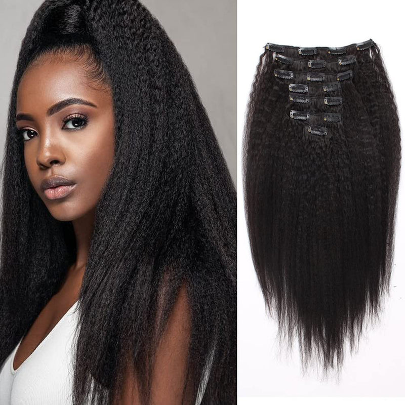 Bogo Free - Christmas Sale, Clip in Hair Extension Kinky Straight for African American, 22 100% Human Remy Hair, 100g