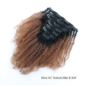 Clip in Hair Extension Afro Kinky Curly Ombre Natural Black to Light Auburn