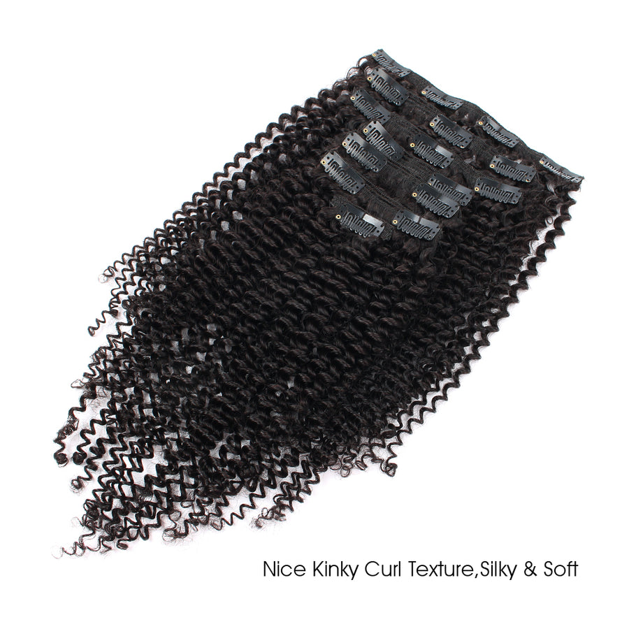 Kinky curly clip in hair extensions natural black 22"|var-31699854557256