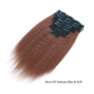 Clip in Hair Extension Kinky Straight Ombre Natural Black to Dark Auburn