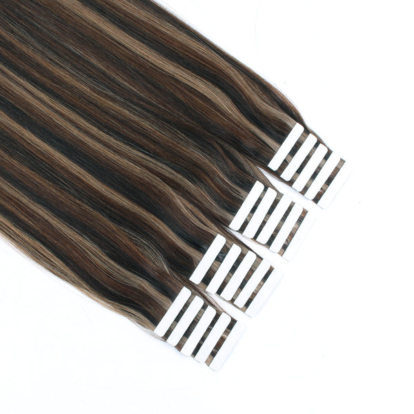 Tape In Hair Extension P #2/#4/#6 Dark Brown Highlights Chestnut Brown 14&16 Inch