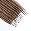 Tape In Hair Extension P #4/#12 Medium Brown Highlights Golden Brown